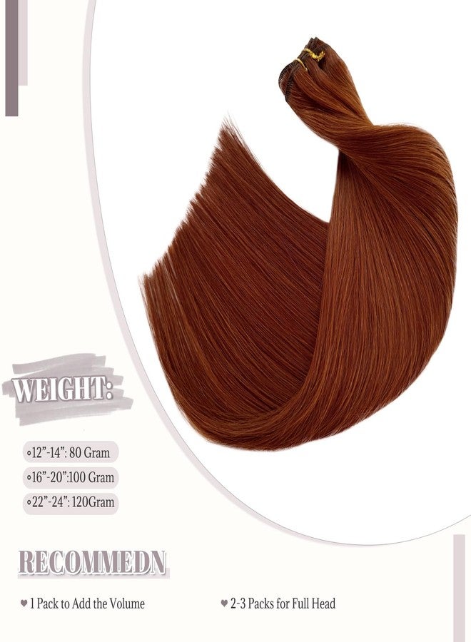 Smartinnov Copper Red Weft Hair Extensions, Double Weft Sew in Human Hair Extension for Women 16 Inch 100g Light Auburn Brown Hair Bundles Hand Tied Sew in for Adding Silky Straight New Red Ginger Color - Image 3